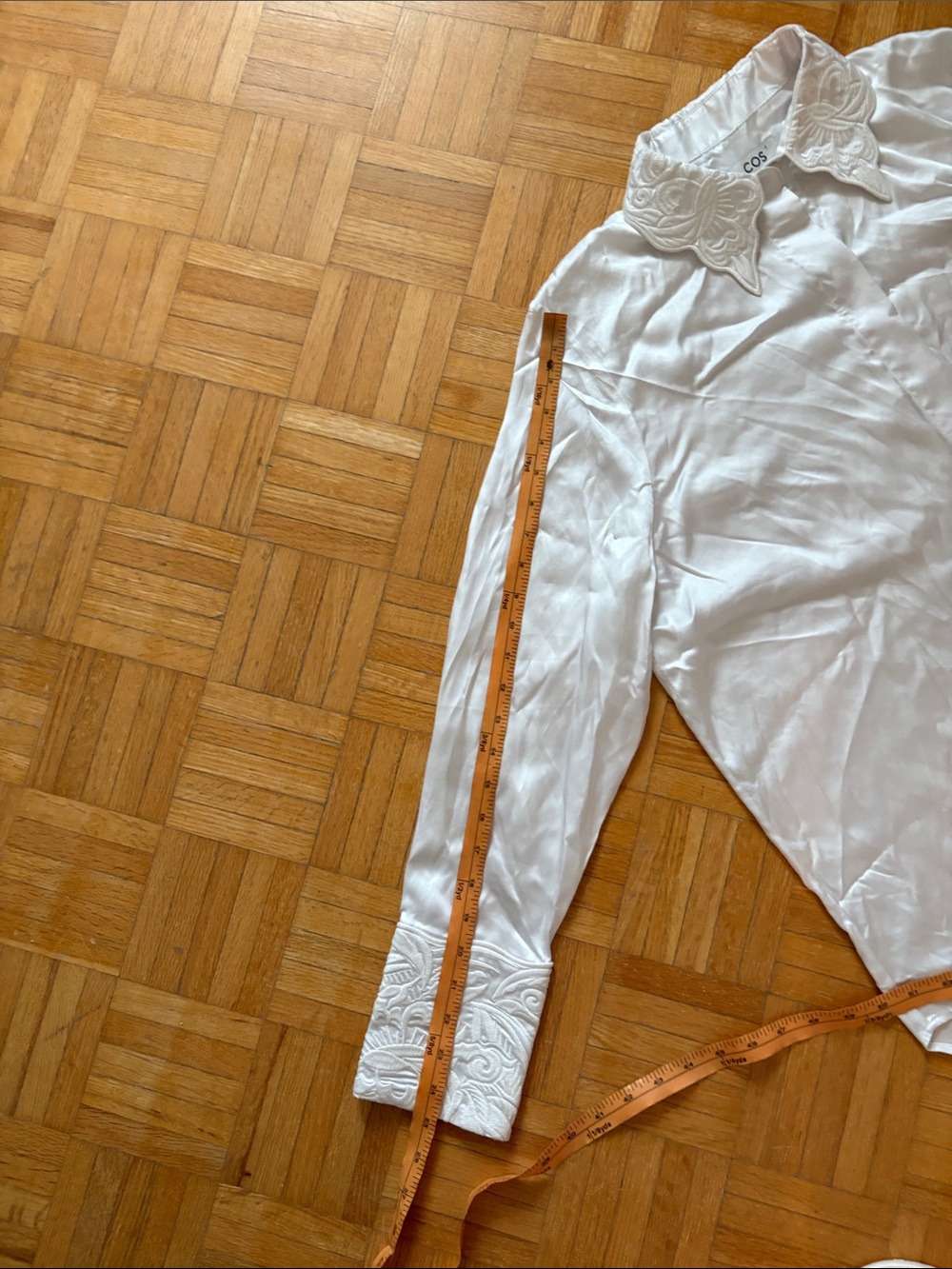 COS. White Embroidered-Collar, embroidered Long Sleeve Shirt - - Picture 4 of 13